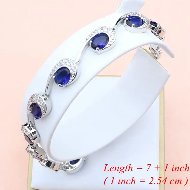 925 стерлингового серебра ювелирные изделия Белый сапфирово-Синий Циркон