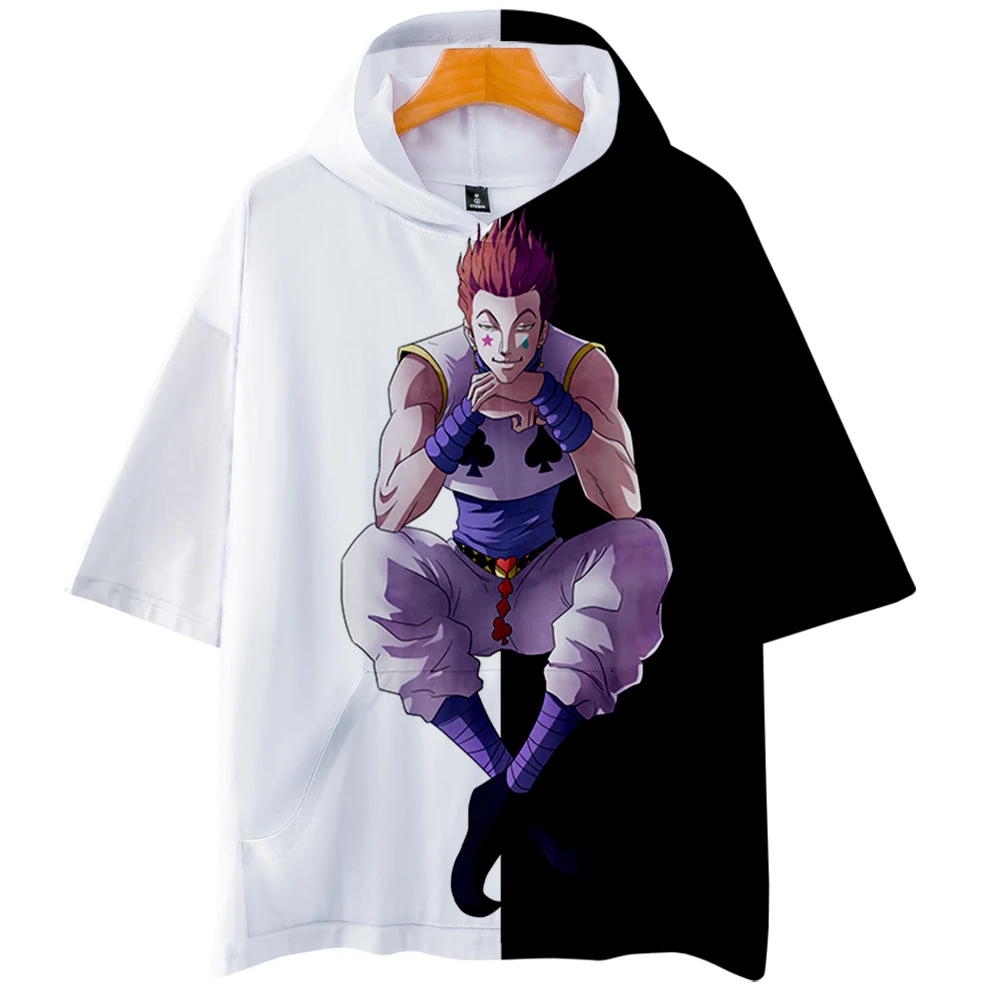 

New Printed Anime Hisoka 3D Hooded T-shirt Men Women Tops Harajuku hoodie Fashion Comic cartoon Hisoka Short sleeve hooded Tees