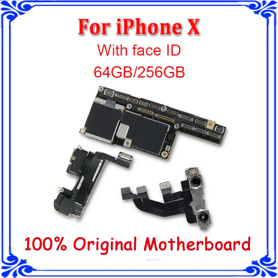 Материнская плата для iphone X, 64 ГБ/256 ГБ, с идентификацией лица/без идентификации лица, бесплатный iCloud для iphone x, материнская плата с логической платой системы IOS