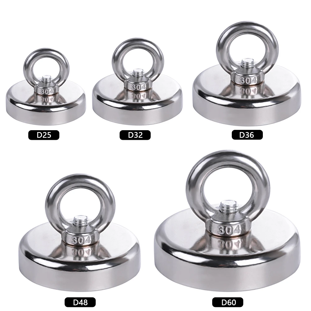 D20mm-D60mm Magnet Neodymium Magnet Round Thick Eyebolt Treasure Hunt Magnets Permanent Magnetic Fishing Rare Magnet