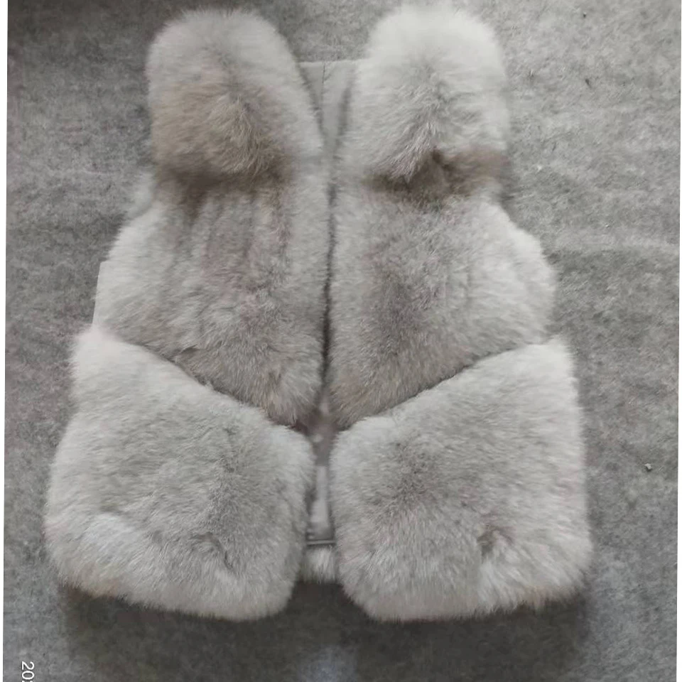 Женская жилетка с натуральным лисьим мехом зимняя короткая куртка рукавом три