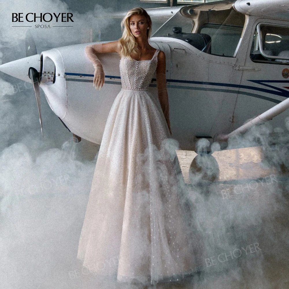Свадебное платье романтичное с жемчугом ТРАПЕЦИЕВИДНОЕ Пляжное 2021 без рукавов