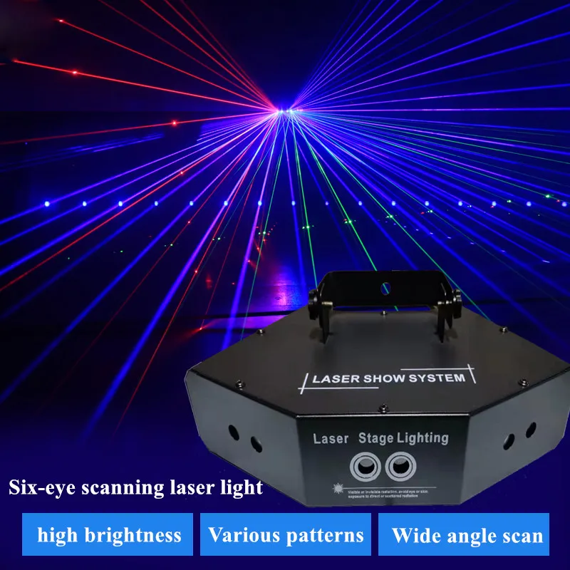 6 Ogen Laser Scaning Lichten DMX512 Rgb Full Color Laser Licht Lijn Effect Podium Verlichting 6 Lens Scanner Laser Dj disco Appa