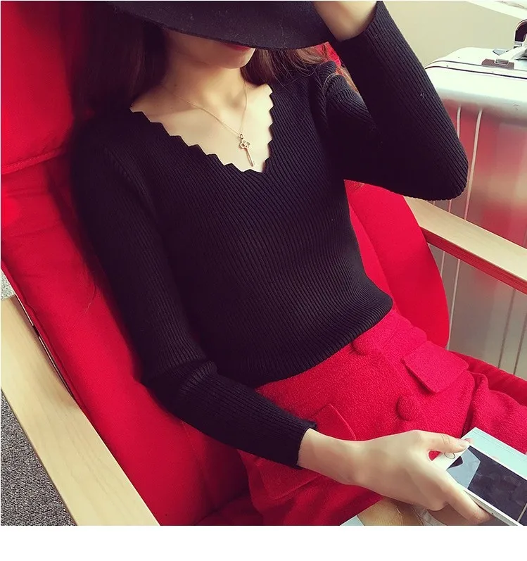 Womens Sweaters Winter Clothes Women Knitted Pullover V Neck Sweater Women Solid Slim Casual Autumn Knit Tops Ladies Jumper