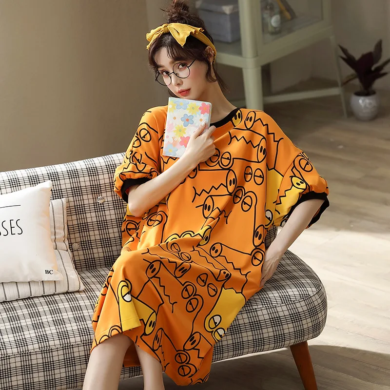 

Sleepshirts For Women New Ladies Night Dresses Pajamas Lovely Cartoon Cotton Sleepdress Summer Comfort Nightwear Big Size Pajama