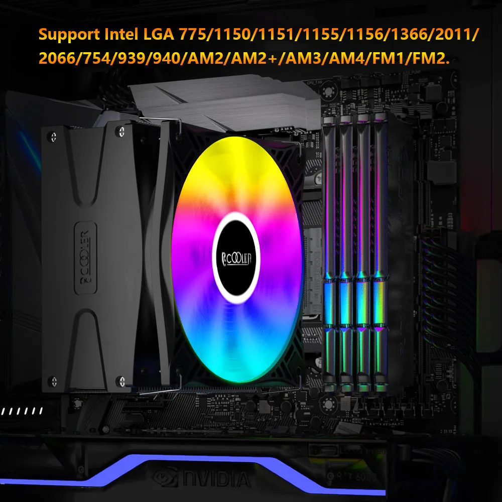 PCCooler GI-X4S AMD Процессор Кулер 4 теплотрубки радиатор охлаждения PWM Fan RGB 120 мм игровой
