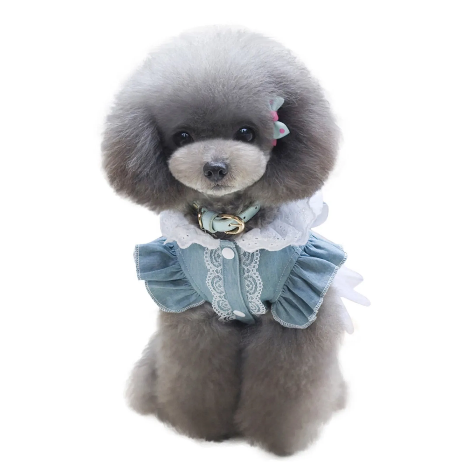 

Summer dog clothes Puppy kitten dress Bowknot Mesh Denim Skirt Fashion pet princess dress Pet party clothes Jupe pour chien#W
