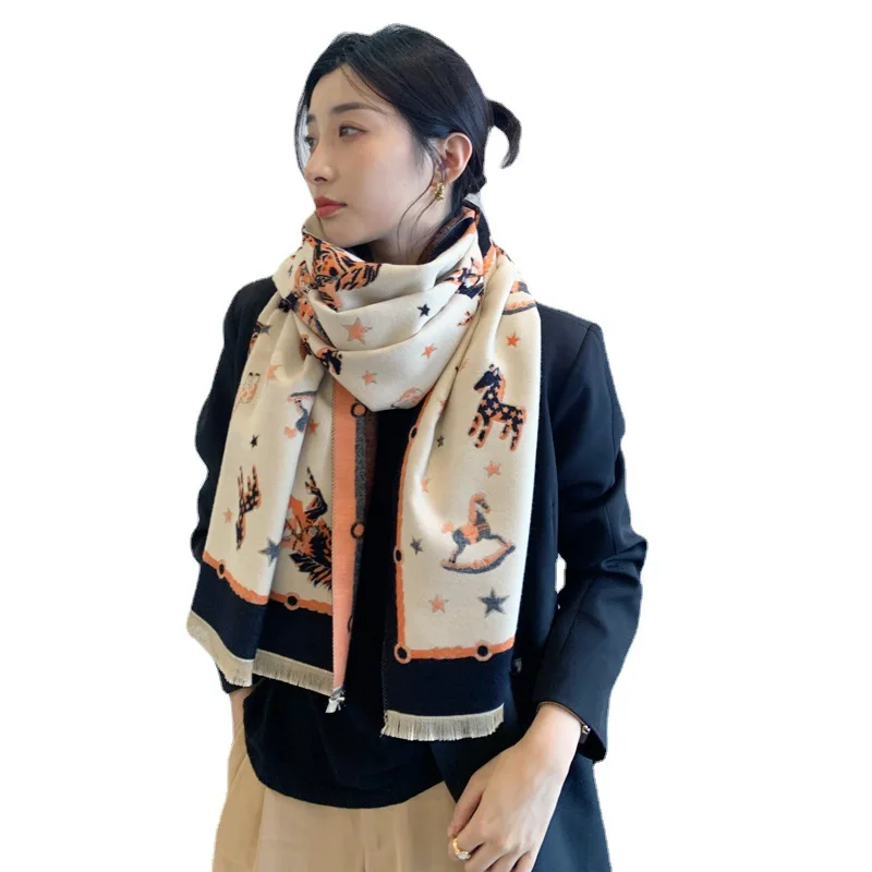 

ZHUO Yimitation Cashmere Scarf Shawl Dual-Use Women's Four Seasons Thin and Versatile Long Style Air-Condition Room To Keep Warm