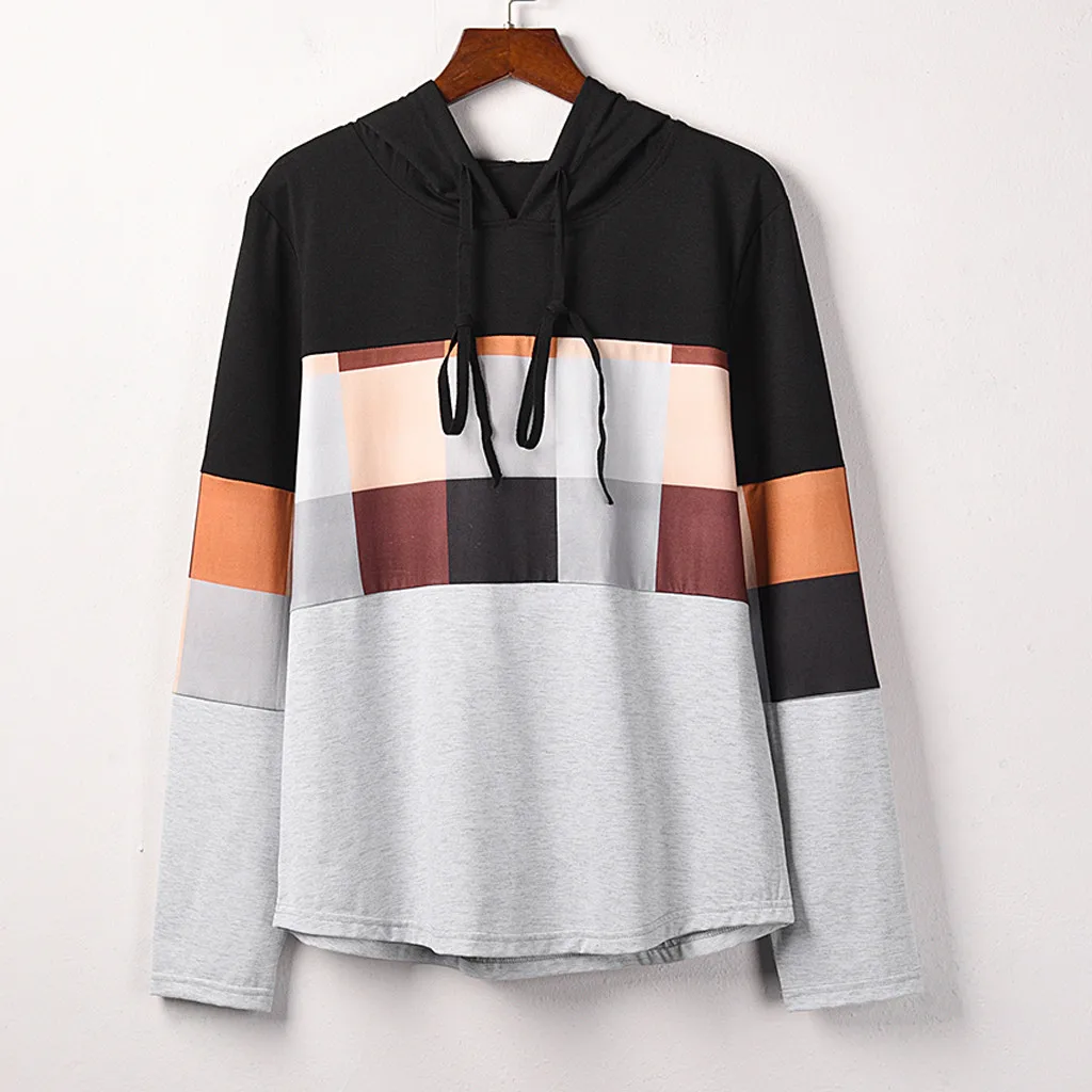 

women sweatshirt Fashion Print Splicing Long Sleeves Hood Pullover Sweatshirt Blouses Women's Clothing sweatshirt women 20826