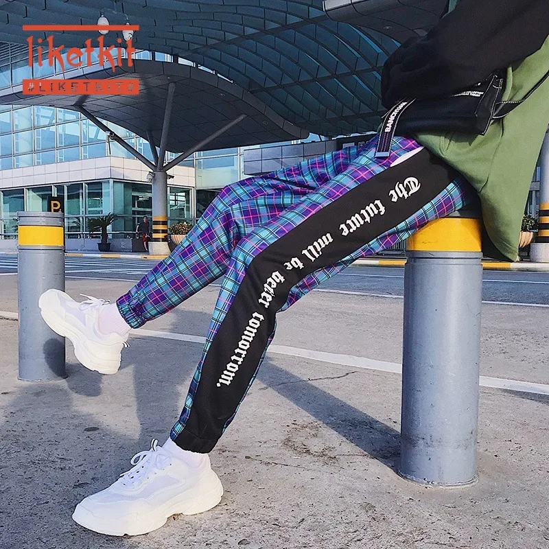 Liketkit Мужские штаны для бега уличная одежда 2020 мужские лоскутные хлопковые синие