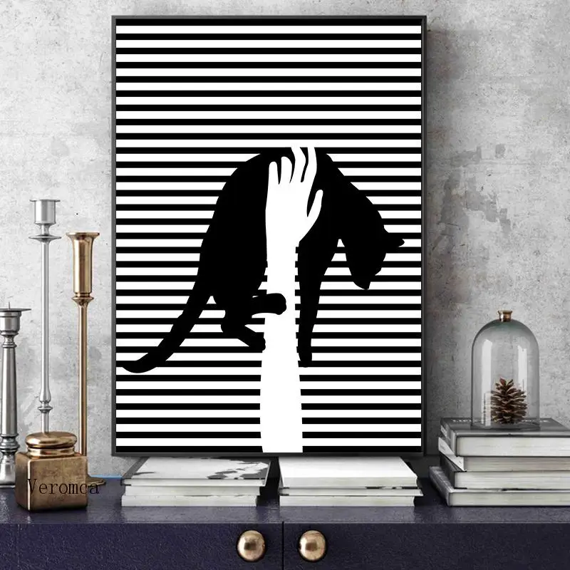 

Modern Home Wall Decoration Poster Cartoon Cat Stripe Background Art Abstract Canvas Painting Bedroom Kids Room Mural Picture