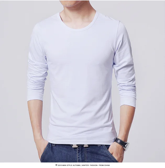 

Men's long-sleeved T-shirt, basic slim-fit T-shirt solid color round neck 2021