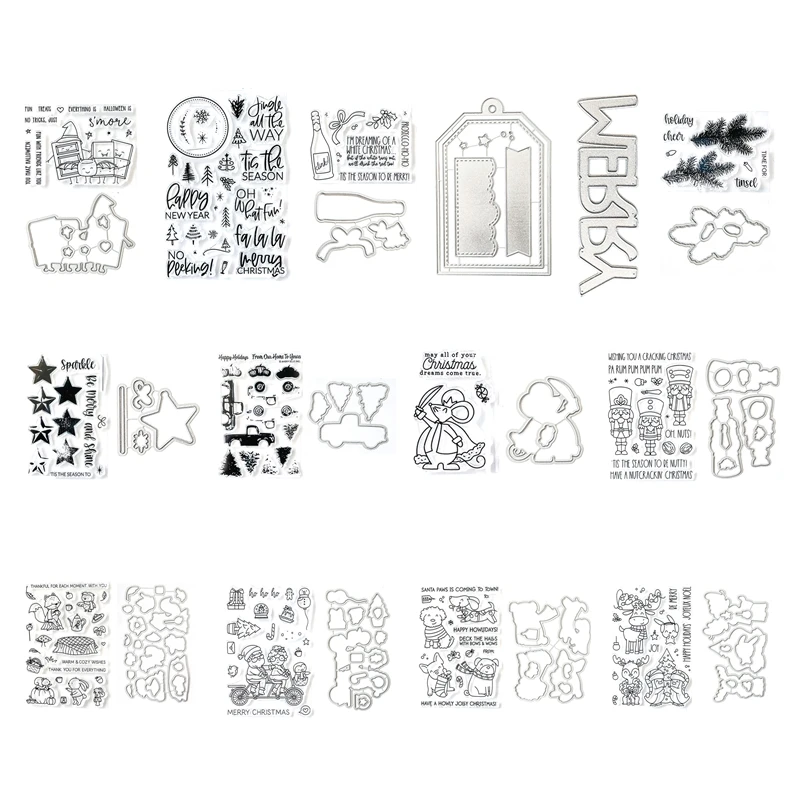 

Рождество Хэллоуин металлические штампы и прозрачные штампы для нового 2021 года изготовление бумаги Скрапбукинг тиснение рамка набор карт