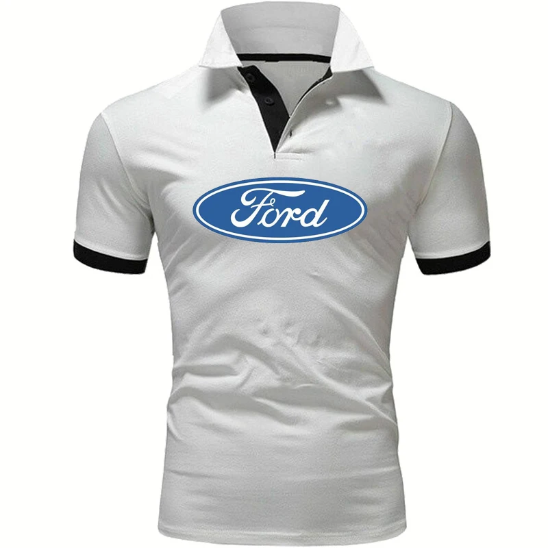

2021 Casual Men's short sleeve Ford Car Logo Printing Summer POLO shirt high quality Solid color Pure cotton Men's POLO shirt