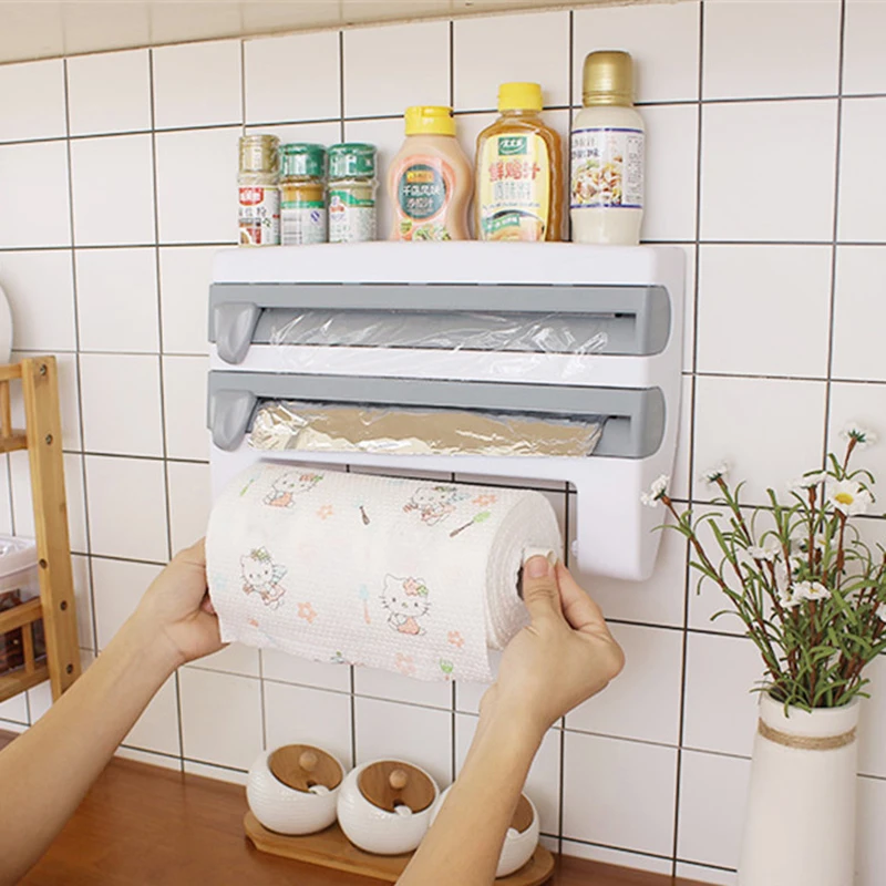 Kitchen Storage Rack Towel Hanger Holder Tin Foil Accessories Cling Film Sauce Bottle Wall Roll Paper | Дом и сад