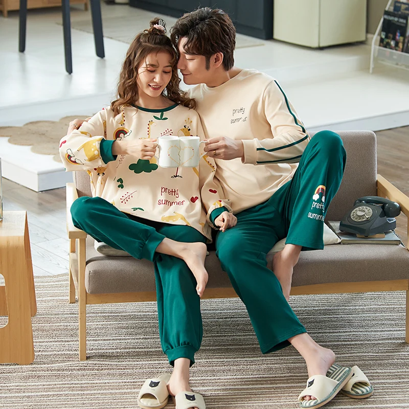 Пижама для влюбленных Новинка Осень-зима хлопковые парные пижамные комплекты с