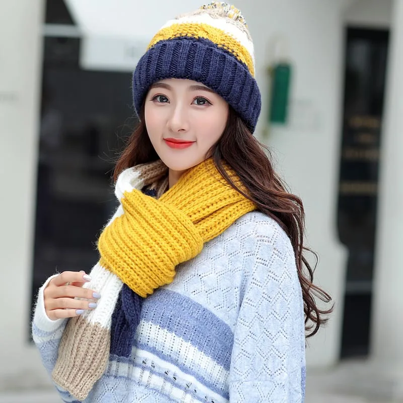 

Women's Hat and scarf Gloves set for Women three Pieces Kitted Wool Winter hats for Women Keep Warm scarf Glove set Beanie hat