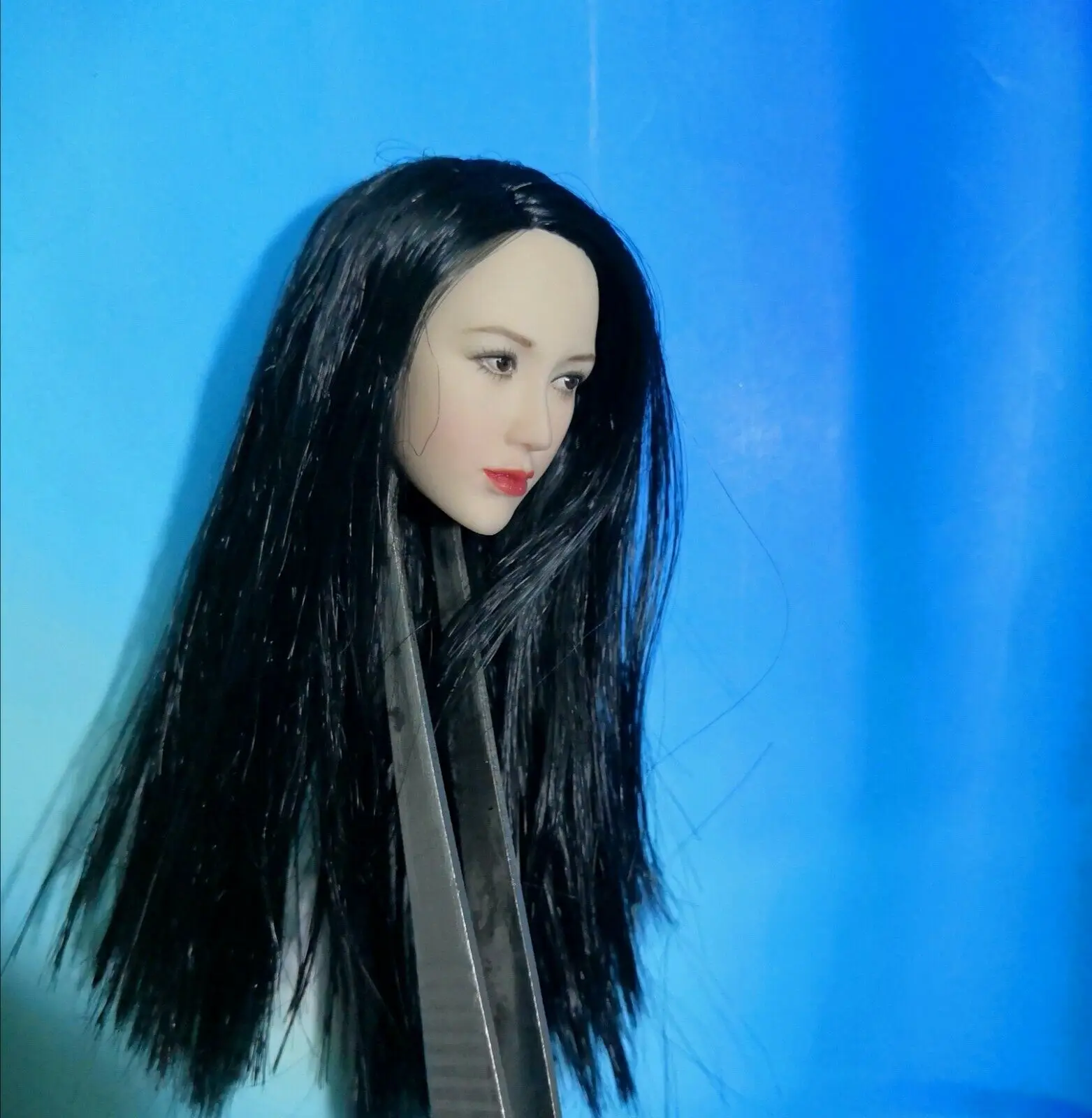 

Custom 1/6 Asia Female Head Carving Pale Head Sculpted Beauty Girl Head F PH Bod Black Long Hair in stock items