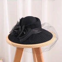 2019 british hepburn top hat big brim wool felt wool hat autumn and winter banquet womens warm mesh jazz hat