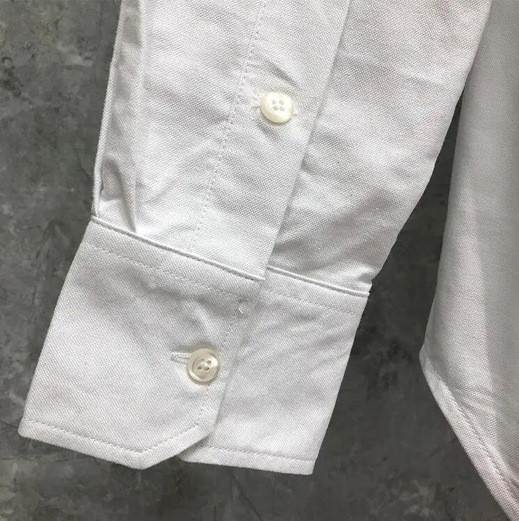 

TB THOM BULUO Brand Shirts Men Long Sleeve Casual Shirt Turn Down Collar Oxford Back Stripes White Men's Clothing