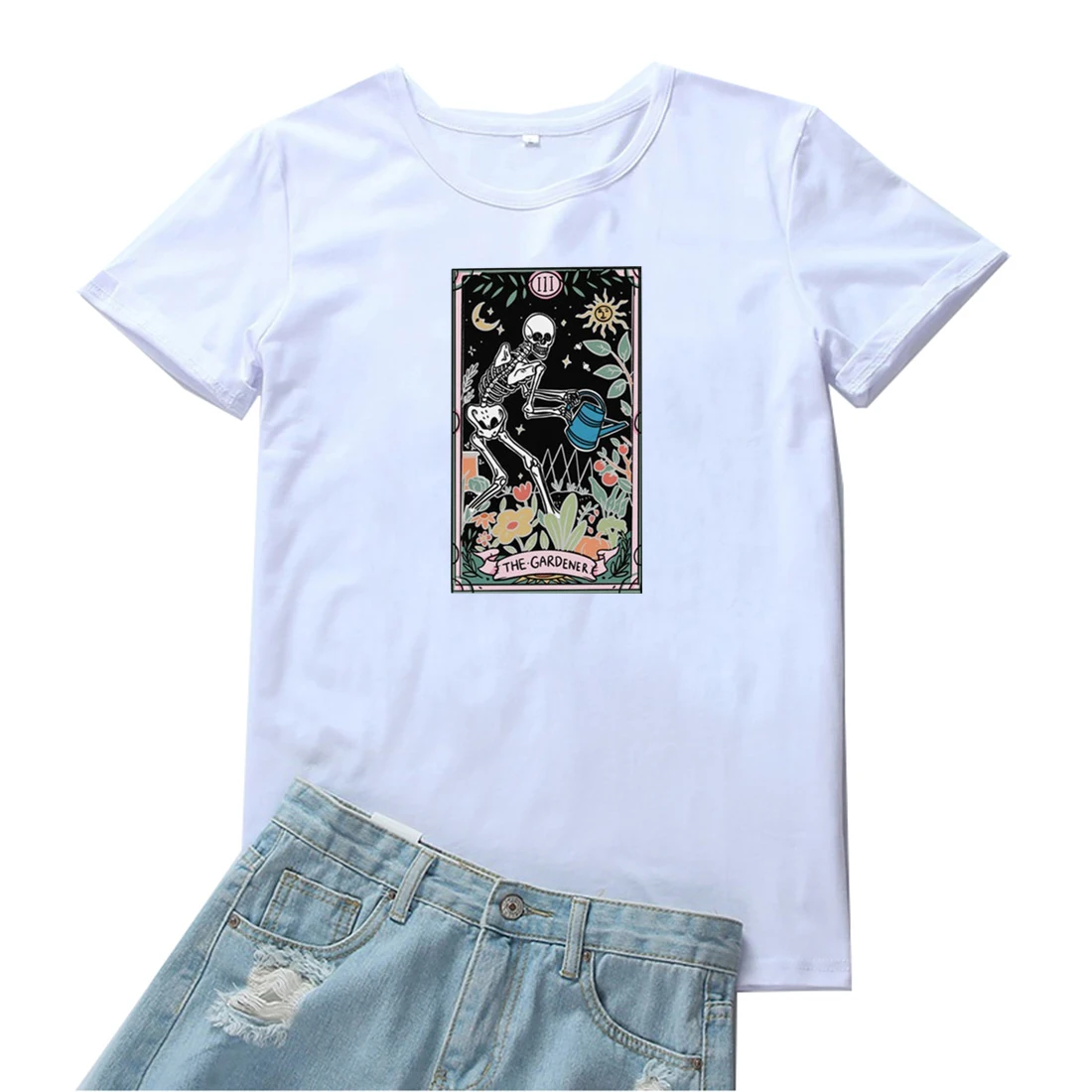 

Футболка женская повседневная с принтом скелета, винтажный крутой Топ в стиле Харадзюку, уличная одежда с изображением садовника