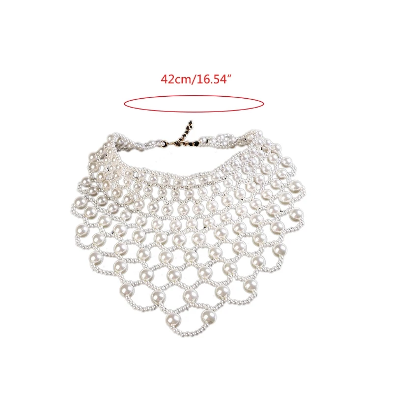 

Q1FA Detachable Blouse Fake Collar Faux Pearl Beaded False Collars Choker NecklaceSummer Cloth Accessory