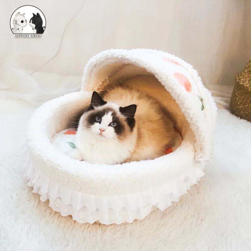 Кровать для кошки принцесса Милая Кружевная кровать питомца с фруктовым принтом