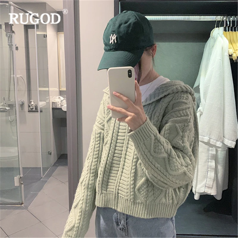 RUGOD 2019 New Women Solid Hooded Sweaters Zipper Fly Loose Cardigans Stylish Pattern Chic Sweat Autumn Winter Female Coat |