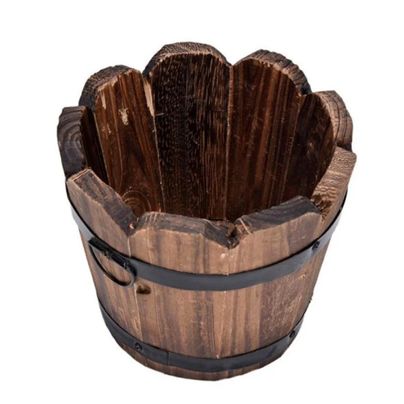 Деревенский деревянный ведро баррель кашпо цветочные горшки коробки контейнер с