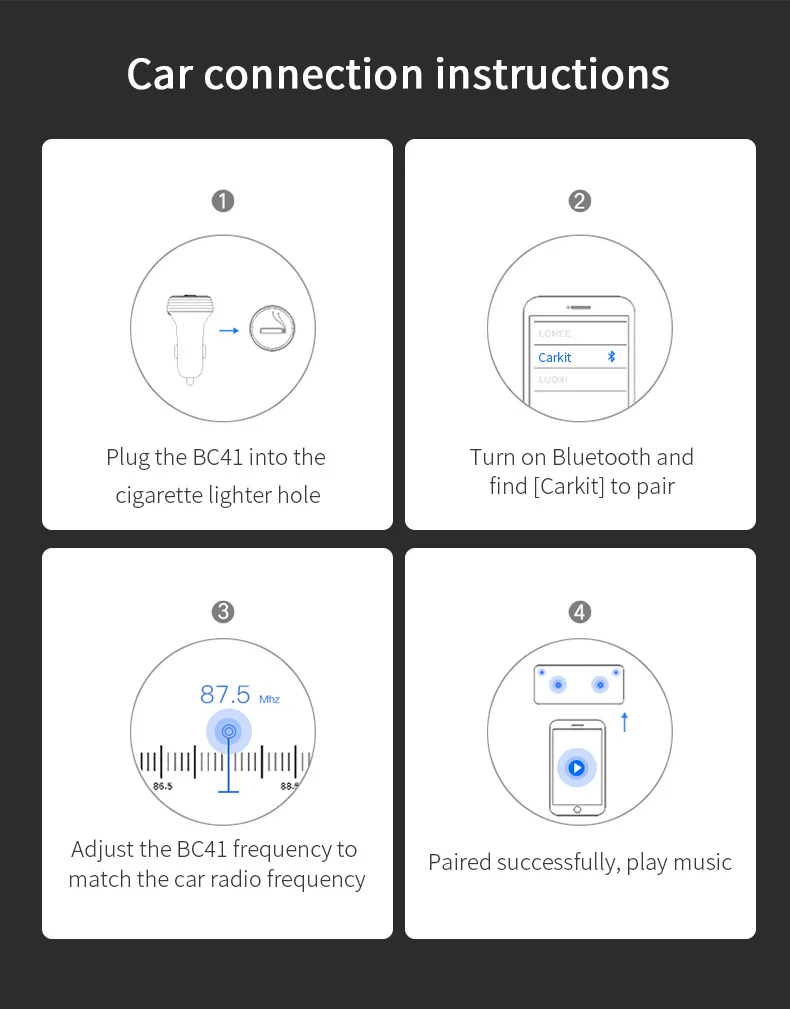 Bc41 Nordic Style Car Mounted Card Instert MP3 Player Multi-functional Bluetooth Receiver USB Drive Charger Car Cigarette Lighte