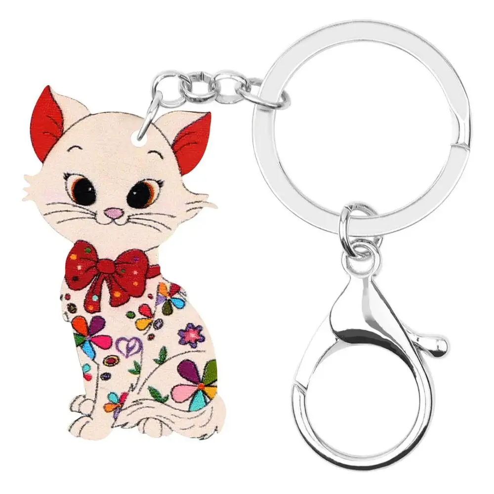 WEVENI Acrylic Anime Floral Bow-knot Cat Key Chains Rings Animal Keychain Jewelry For Women Girls Bag Car Purse Decorations Gift | Украшения