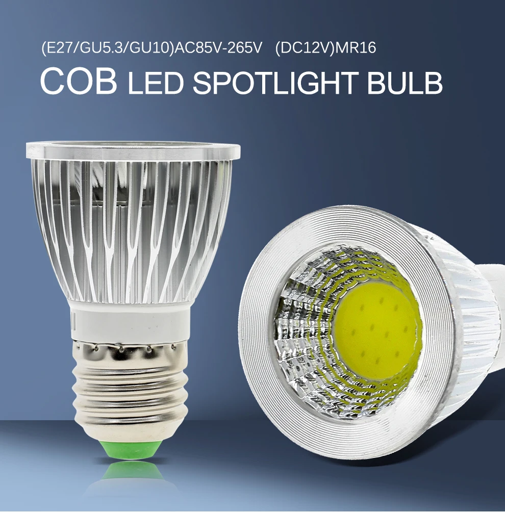 Светодиодный прожектор E27 GU10 GU5.3 AC85-265V/MR16 12V Высокая яркость COB 5 Вт белый/теплый белый свет лампы