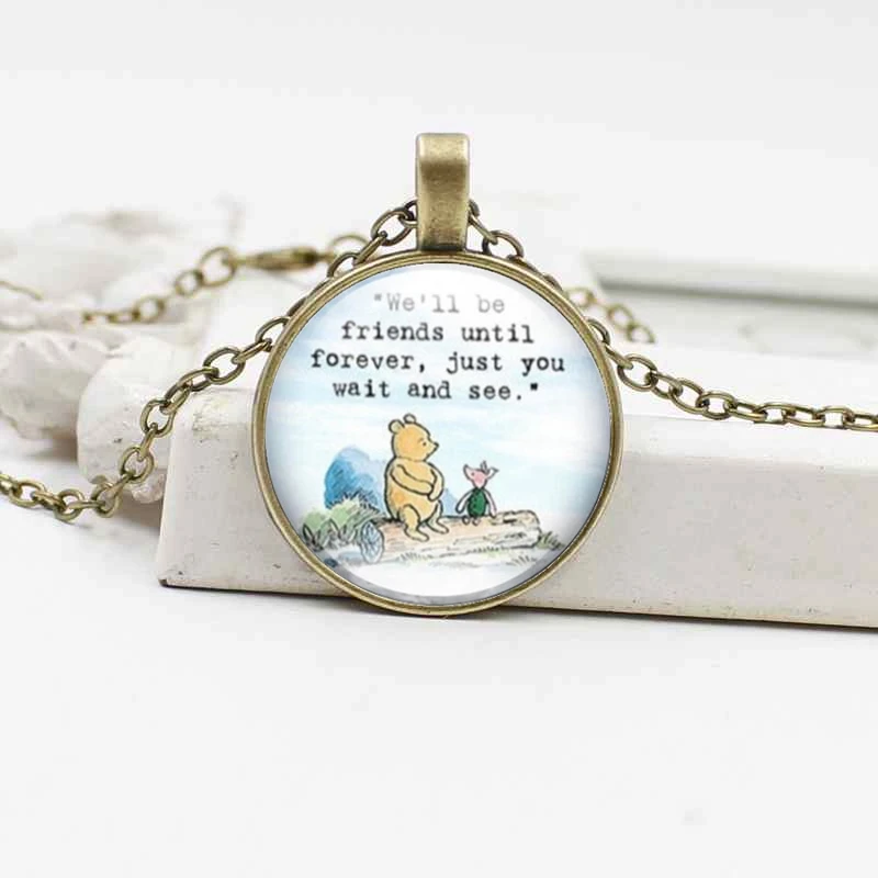 Классический вини медведь и свинья кристалл ожерелье из стекла винтажный сплав