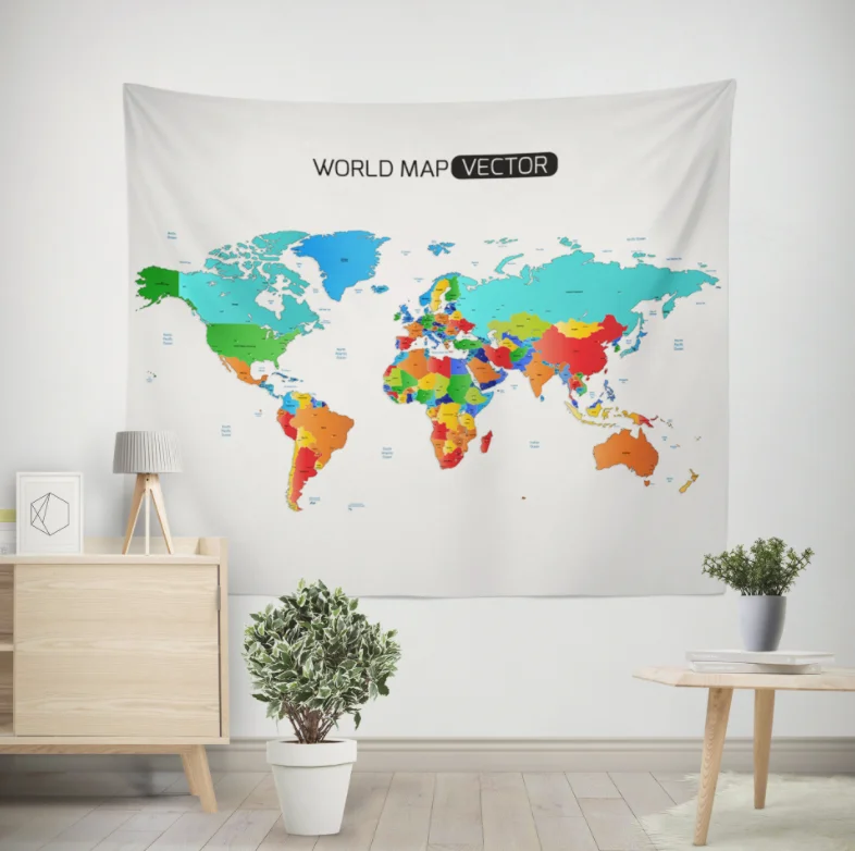 

World Map Color Printing Home Fabric Decorative Tapestry Hanging Drawing 150x200cm Maps Atlases