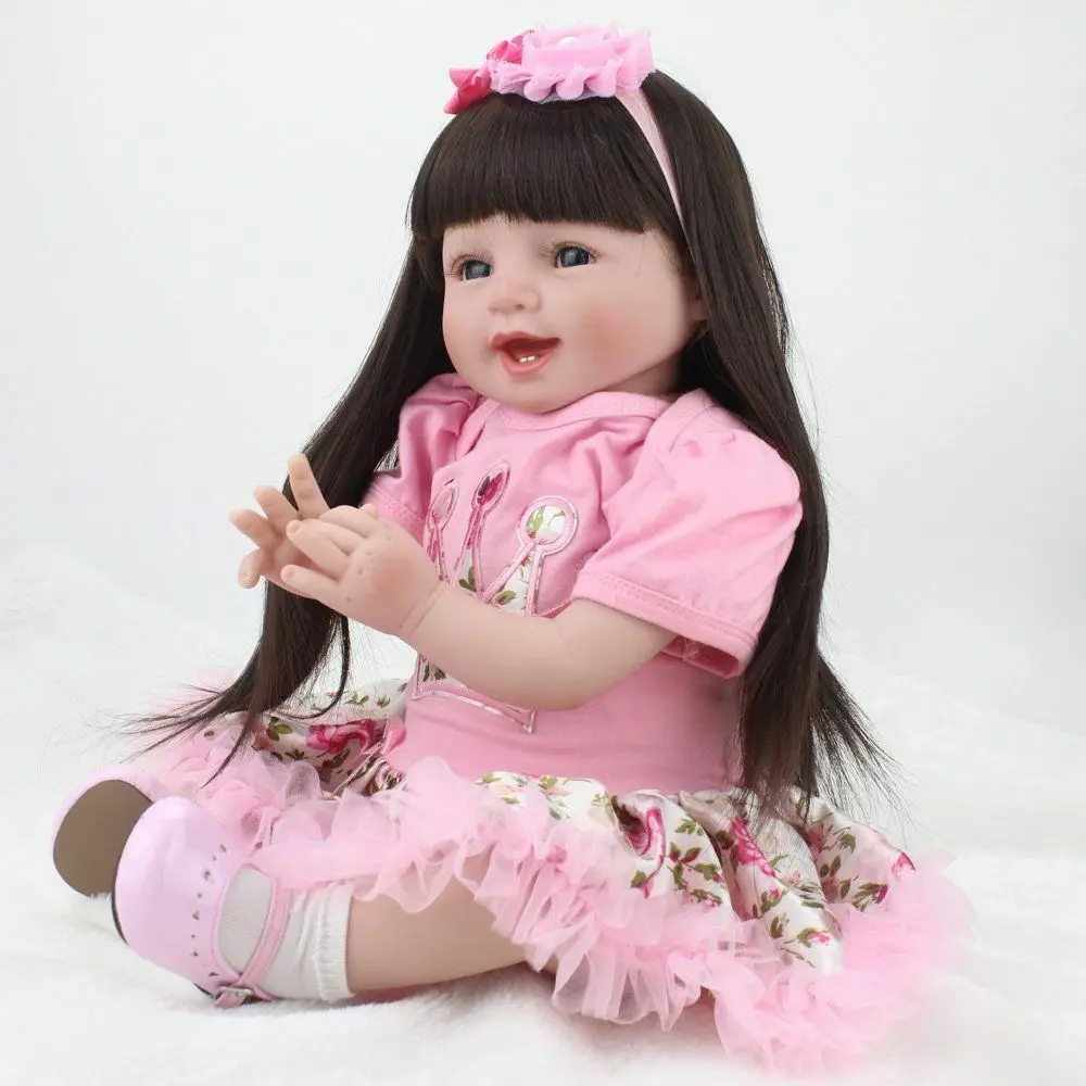 

22" Handmade Reborn Baby Dolls Lifelike Smile Bebe Girl Newborn Long Hair Doll Girls Toys Baby Doll Toy Reborn Baby
