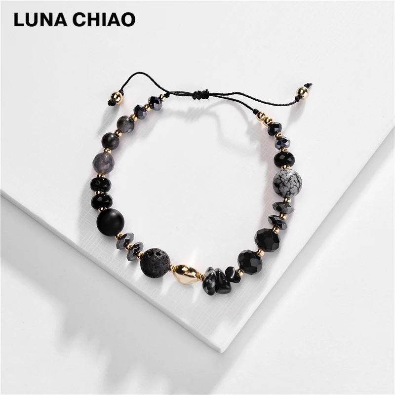 LUNA CHIAO, модные ювелирные изделия, натуральный камень, рок, браслет из бисера, регулируемый, растягивающийся, женские браслеты