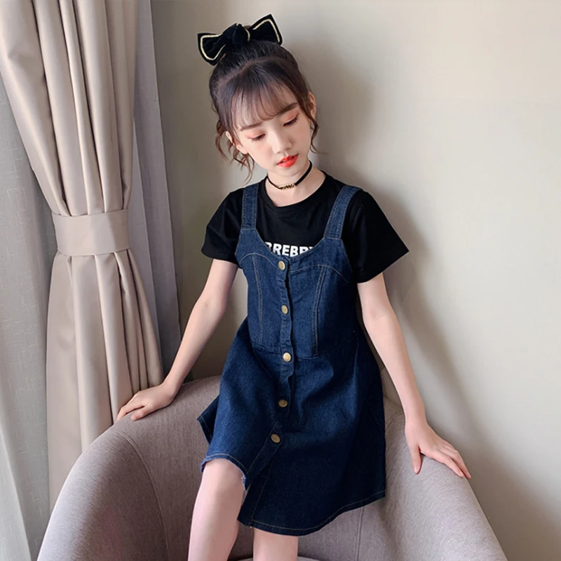 Джинсовое платье для девочек комплект из 2 предметов футболка и джинсы 3 4 5 6 8 10 12