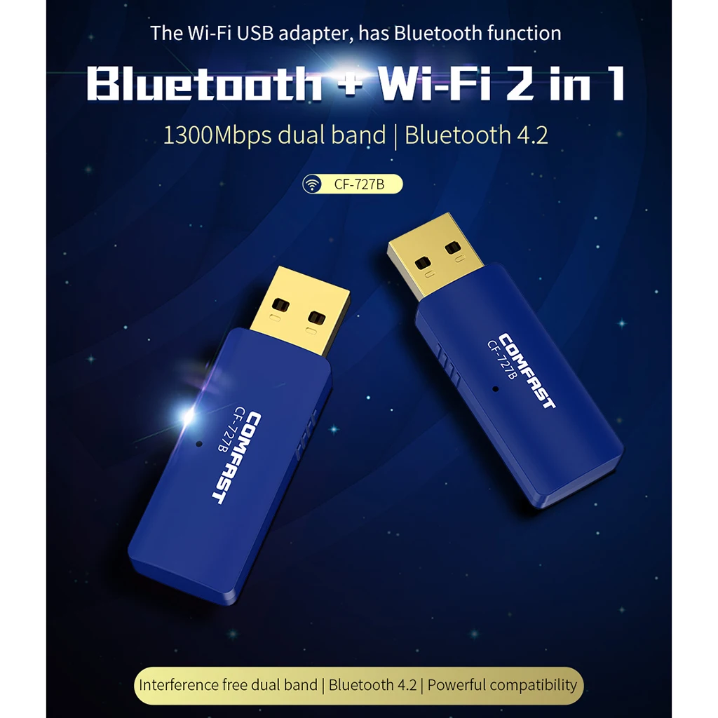 USB WiFi Bluetooth Adapter for PC 1300Mbps Wireless Dongle Support Windows 7/8/10 Mac OS | Компьютеры и офис