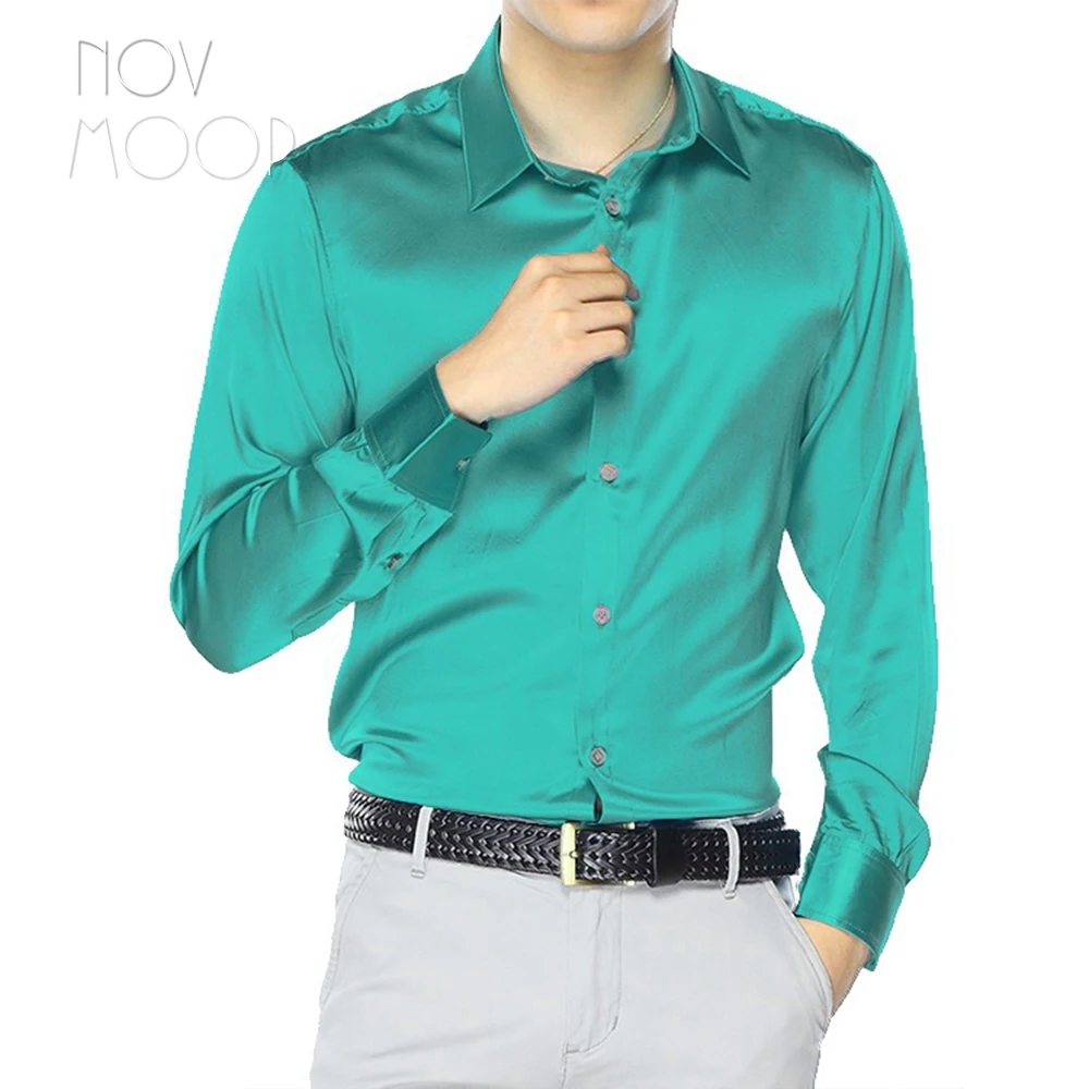 Мужская рубашка с длинным рукавом синяя/зеленая/Розовая деловая из натурального