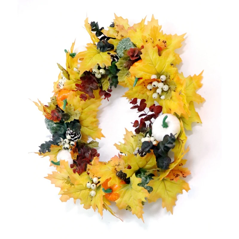 

Halloween Wreath, Pumpkin and Maple Leaf Wreath, American Autumn Door Hanging Wreath, Holiday Window Decoration