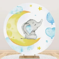 circle round photo backdrop cover sweet baby elephant moon stars safari birthday party baby shower customized photo background