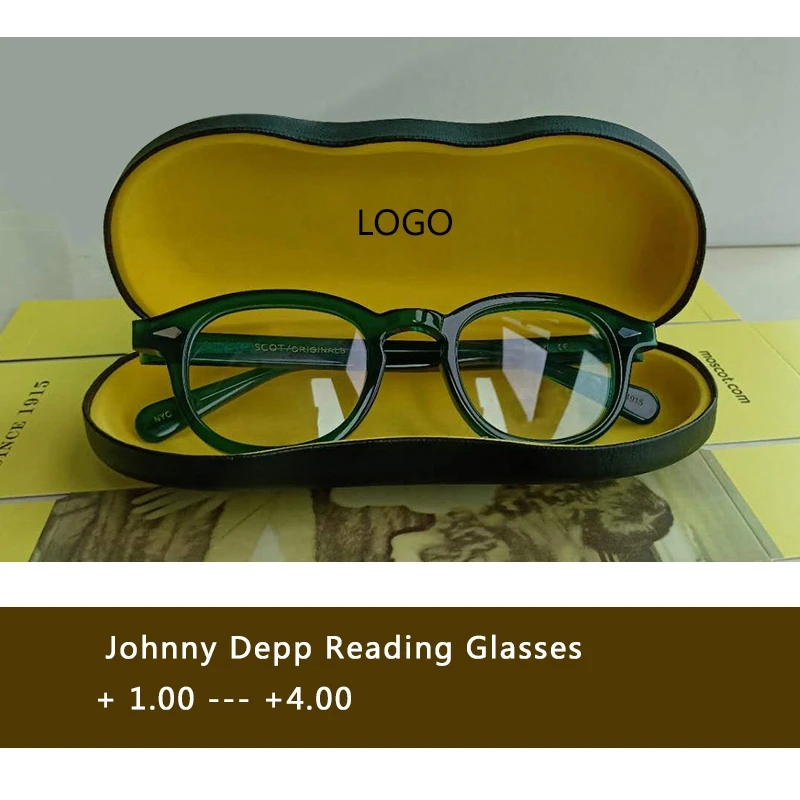 Green Johnny Depp Reading Glasses man Women Acetate Retro Presbyopic Diopter +1.0 +1.5 +2.0 +2.5 +3.0 +3.5 +4.0 Handmade box