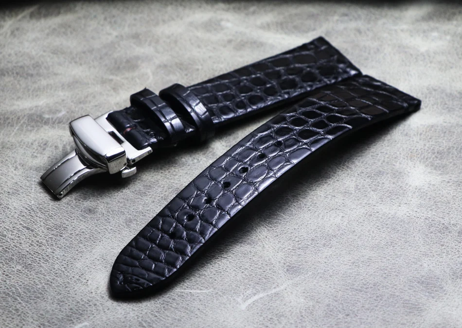 

Handmade Watchband 18mm 19mm 20mm 21mm 22mm 23mm Real Leather Watch Band Alligator thin Pattern Watch Strap Butterfly buckle