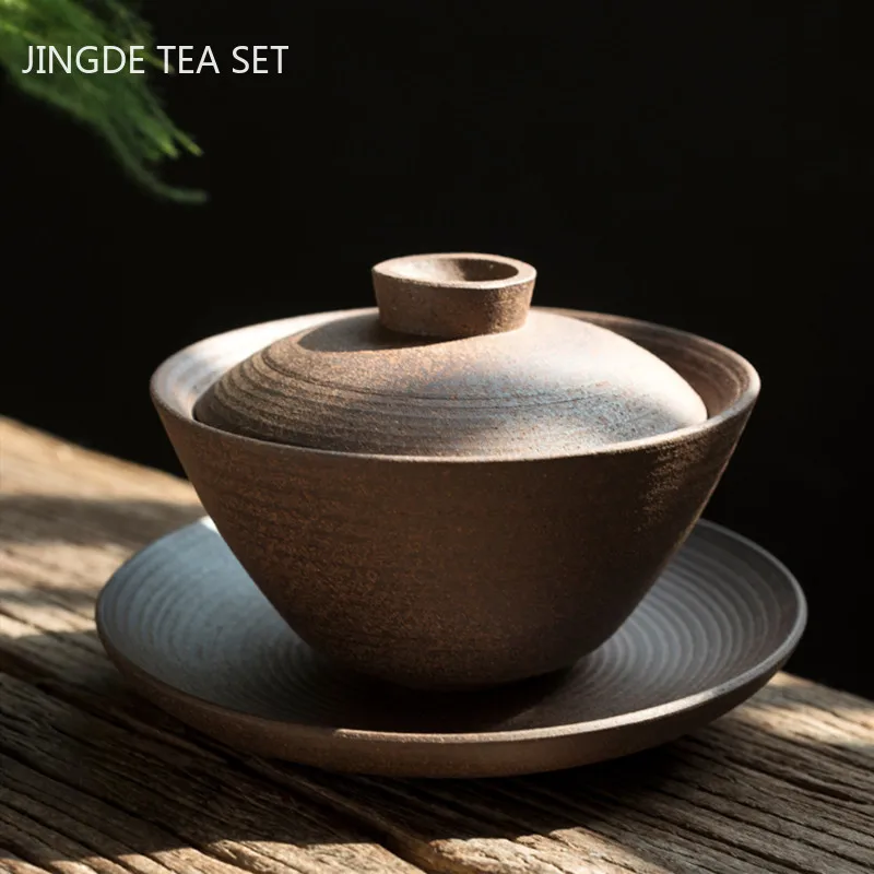 

Retro Kiln Change Ceramics Gaiwan Handmade Pottery Tea Tureen Teacup Household Tea Set Accessories Chinese Cover Bowl Drinkware