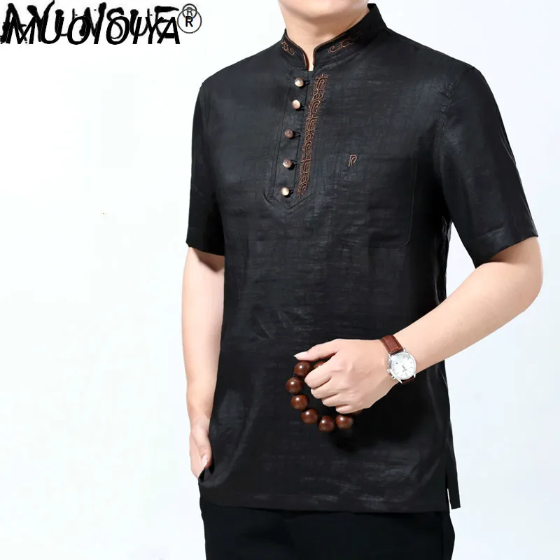 

MUOIOYIA Man's T-shirt Summer Black 100% silk T Shirt Men Clothes Oversized T Shirts for Men Vintage Camisetas Hombre 2022 8341