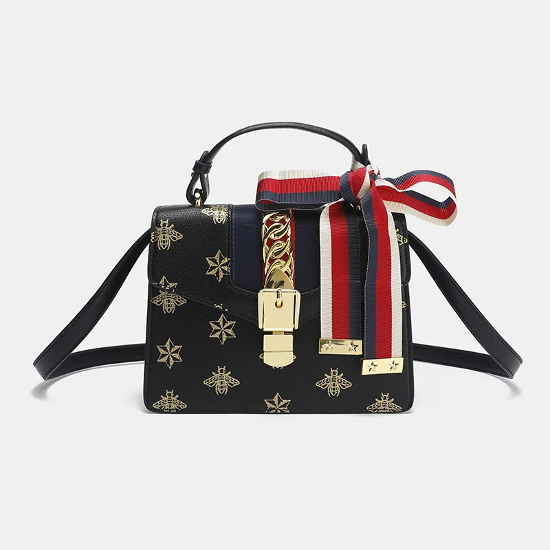 

Genuine Leather Handbags New Fashion All-match Printing Small Bee Bag Shoulder Messenger Small Square Bag Luxury Handbags