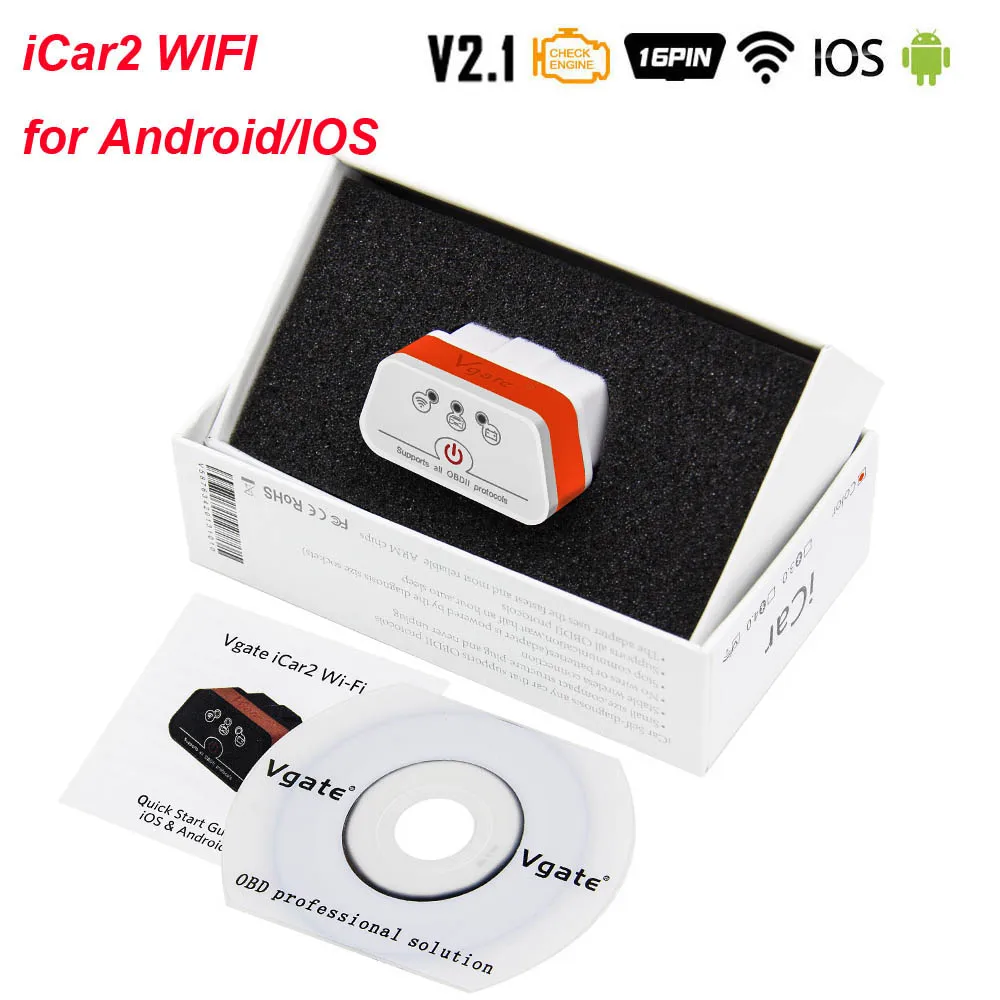 White Orange Vgate iCar2 ELM327 V2.1 OBD2 WI-FI сканер OBD 2 OBD2 ELM327 V2.1 Авто диагностический инструмент Vgate Икар 2 easydiag VS Elm 327 V1.5 - Цвет: White Orange