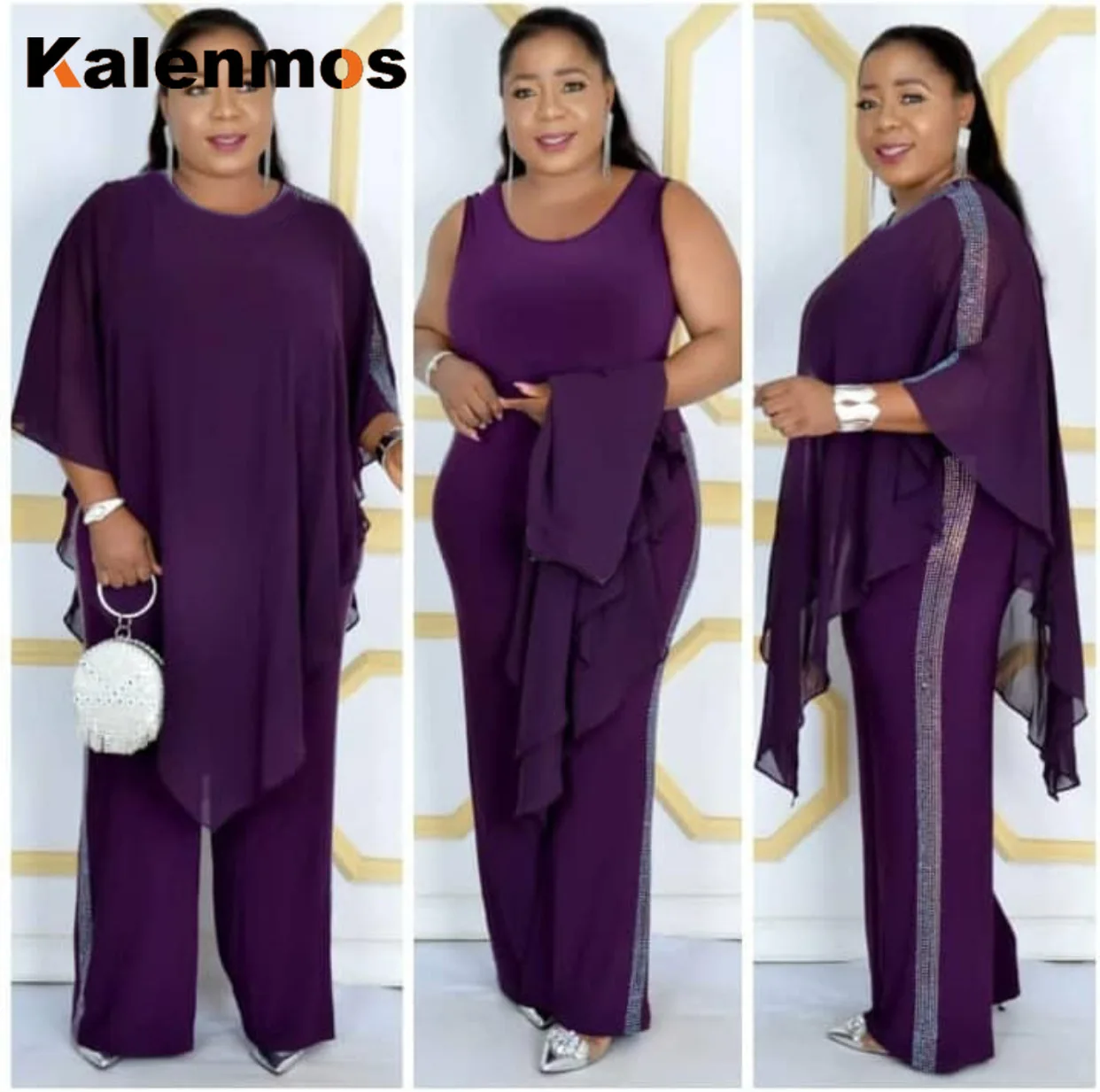 Африканская одежда шифоновый комплект из двух предметов комбинезон и плащ с