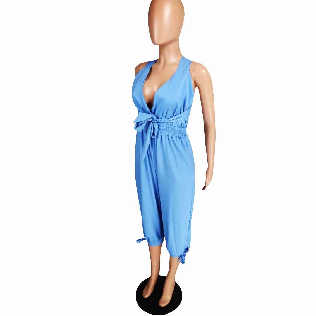 

Summer Sexy Rompers Women Jumpsuit V-neck Backless Bandage Overalls for Women Solid Color Sleeveless Female Outfits