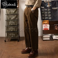 rt vintage double pleated corduroy trousers wide leg pants commuter french cargo pants mens overalls brown casual pants